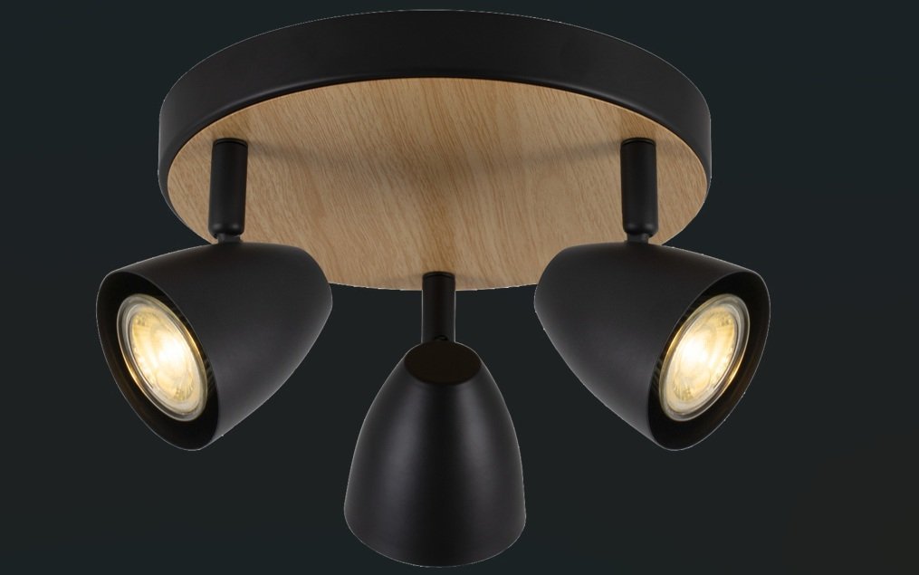 APLIQUE 3 X GU10 BASE REDONDA NEGRO+MADERA TULIPA CALADA